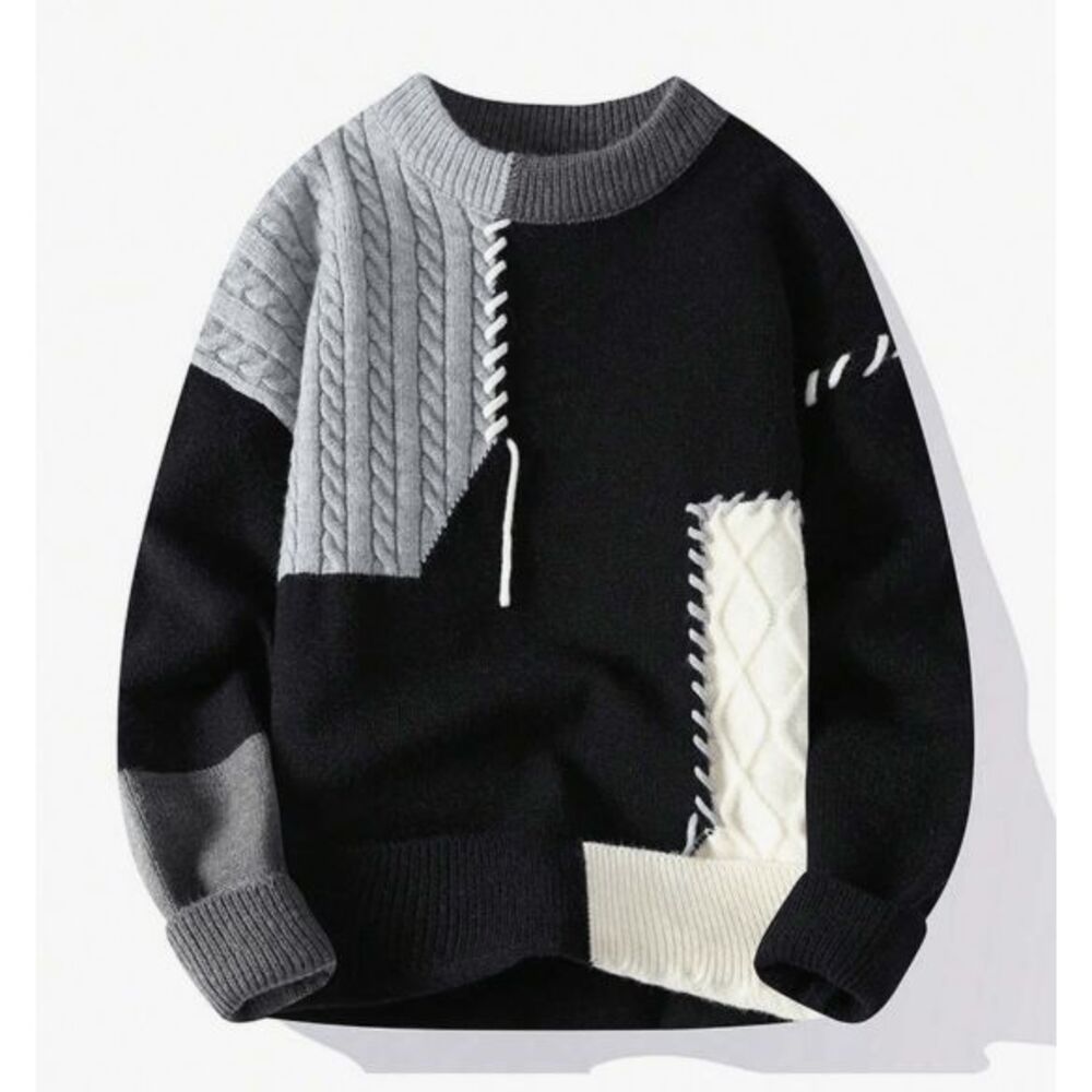 Grey Contrast Knit Sweater
